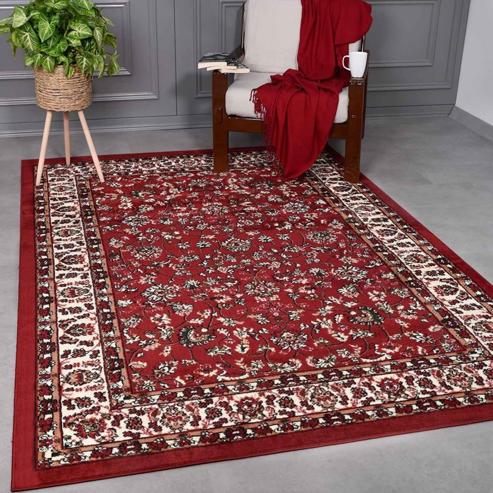 Vimoda Orientteppich Kurzflor Teppich Wohnzimmer Rot, Rechteckig, Höhe: 8 mm, Klassischer Läufer mit Kunstvollem Ornamenten Schlafzimmer teppich Bild 1