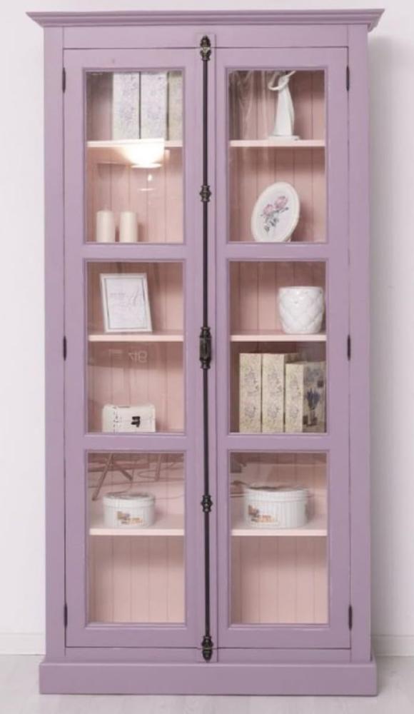 Casa Padrino Landhausstil Vitrine Lila / Rosa 109 x 40 x H. 210 cm - Massivholz Vitrinenschrank mit 2 Glastüren - Massivholz Schrank - Massivholz Möbel - Landhausstil Möbel Bild 1