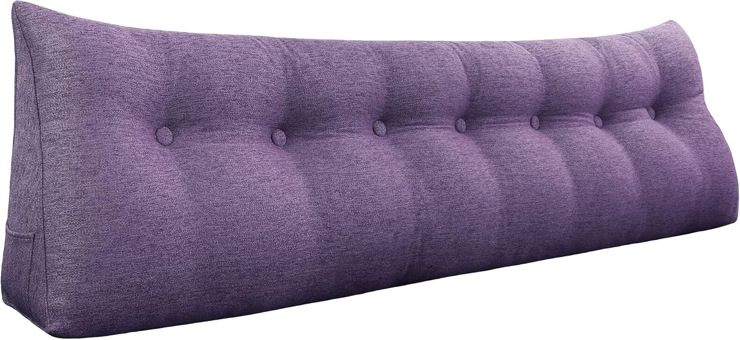 VERCART Großes Bettruhe Keilkissen, Lang Lesekissen, Dekoratives Kopfteilkissen, Dreieckiges Rückenkissen, Loungekissen für Tagesbett oder Couch, Leinenmischung Lavendel, 200cm Bild 1