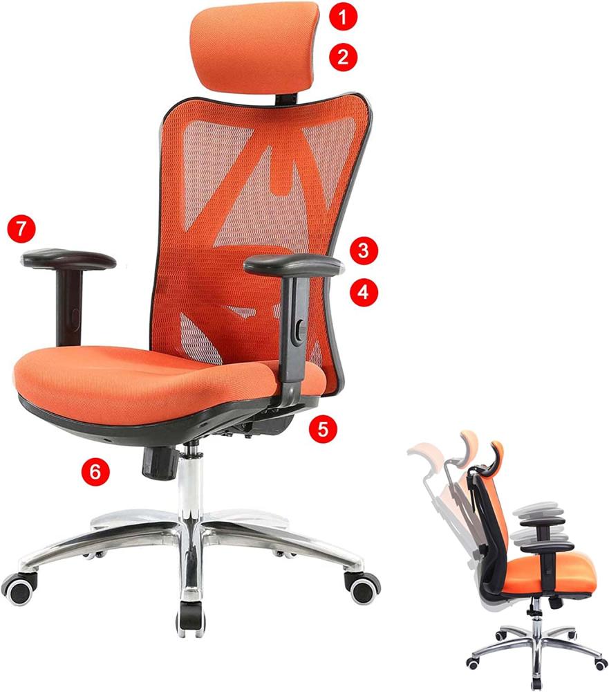 Bürostuhl HWC-J86, Schreibtischstuhl, ergonomisch, verstellbare Lordosenstütze 150kg belastbar ~ ohne Fußstütze, orange Bild 1