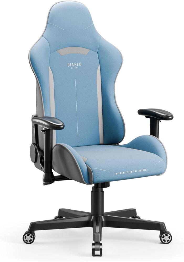 Diablo X-ST4RTER Gaming Stuhl Chair Bürostuhl Schreibtischstuhl Ergonomisch Stoffbezug 2D Armlehnen Kippmechanismus (Hellblau) Bild 1