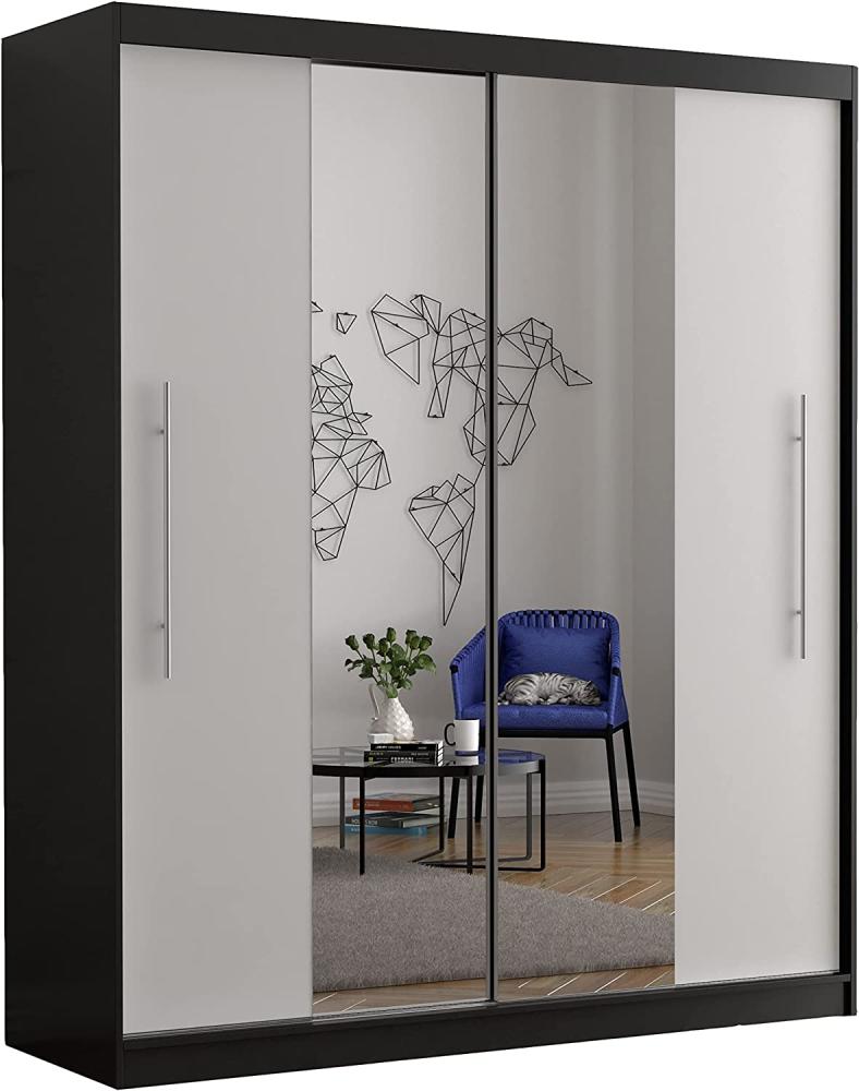 Schiebetürenschrank, eleganter Kleiderschrank Schrank Garderobe Spiegel Torino, Schlafzimmer- Wohnzimmerschrank Schiebetüren Modern Design (Schwarz/Weiß) Bild 1