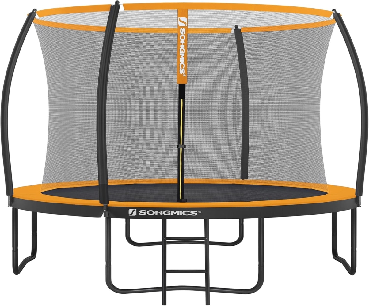 Songmics Trampolin mit Leiter, Sicherheitsnetz und gepolsterten Stangen, schwarz-orange, Ø 366 cm Bild 1