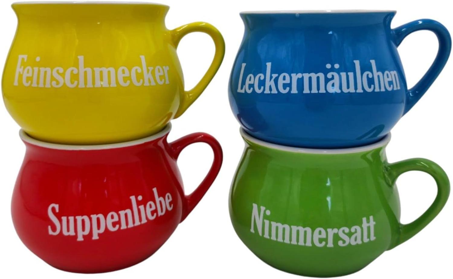 BURI Keramik Suppentassen 4er-Set Tasse Schüssel 400ml Suppenschalen Schüsselset Suppentasse mit Henkel - 4 Stück Suppenschüsseln bunt für Gulasch und Suppen aller Art Bild 1