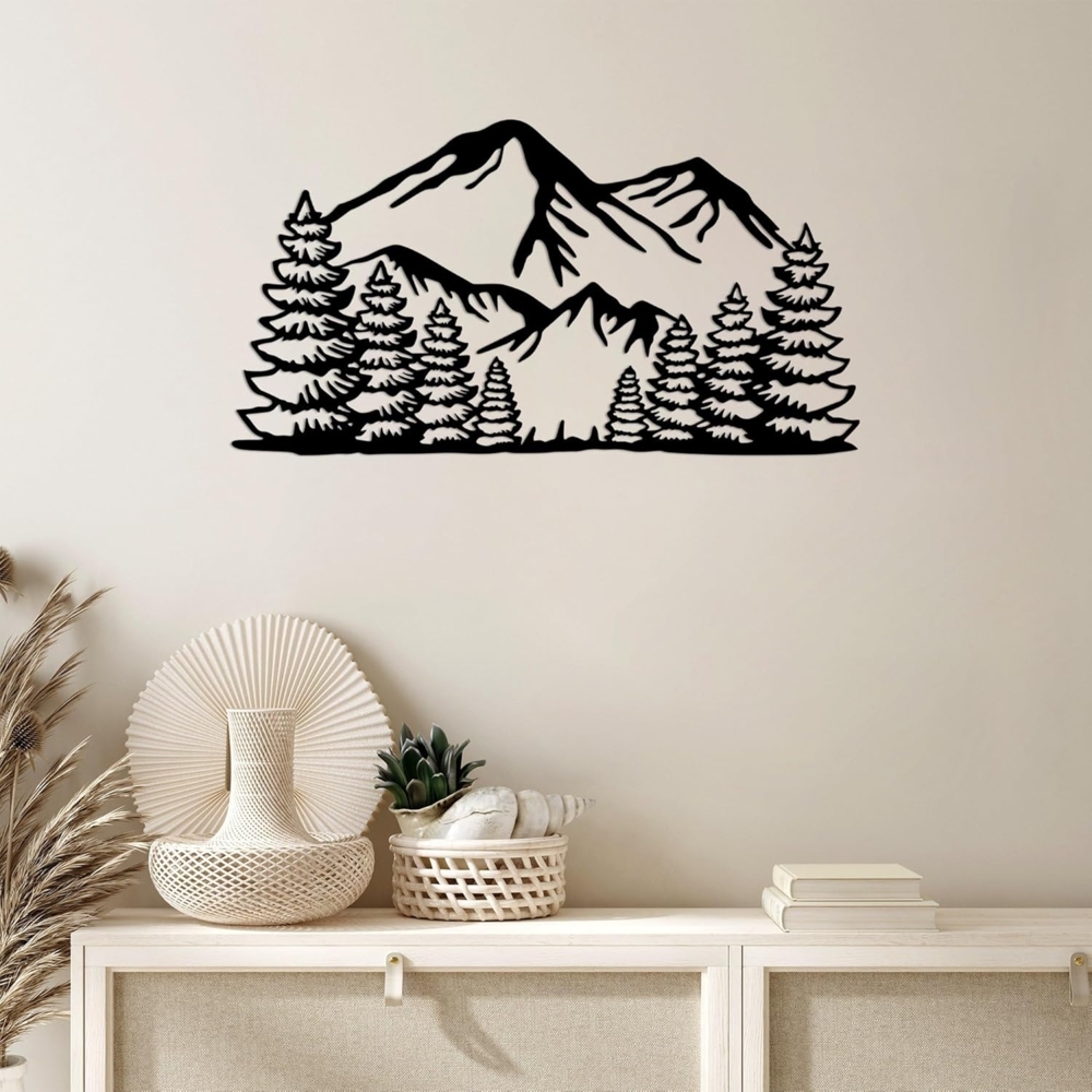 dekoratives Wandaccessoire aus Metall, 'Ergan', 37 x 0,15 x 70, Schwarz Bild 1