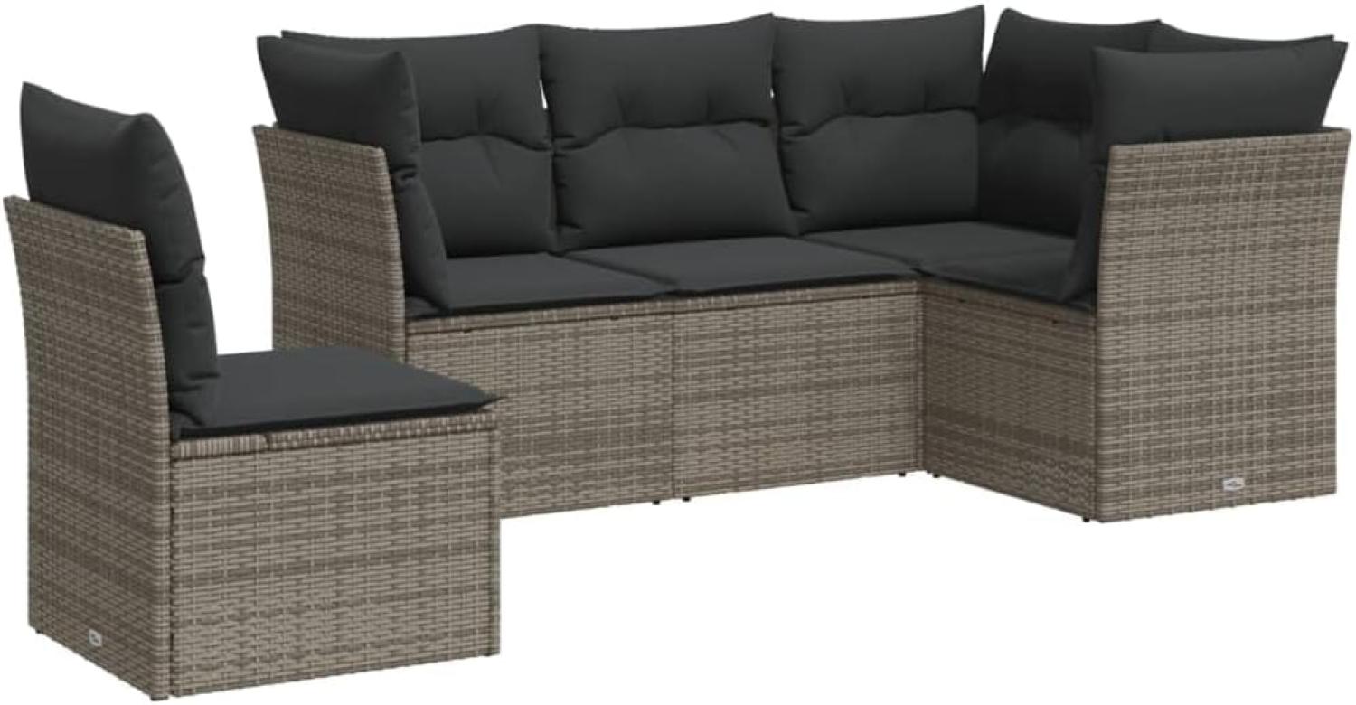 vidaXL 5-tlg. Garten-Sofagarnitur mit Kissen Grau Poly Rattan 3249479 Bild 1