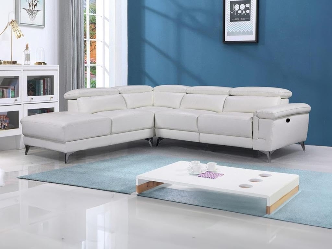 Vente-unique - Relaxsofa Ecksofa Leder elektrisch - Ecke Links - Elfenbein - PASCALINE Bild 1