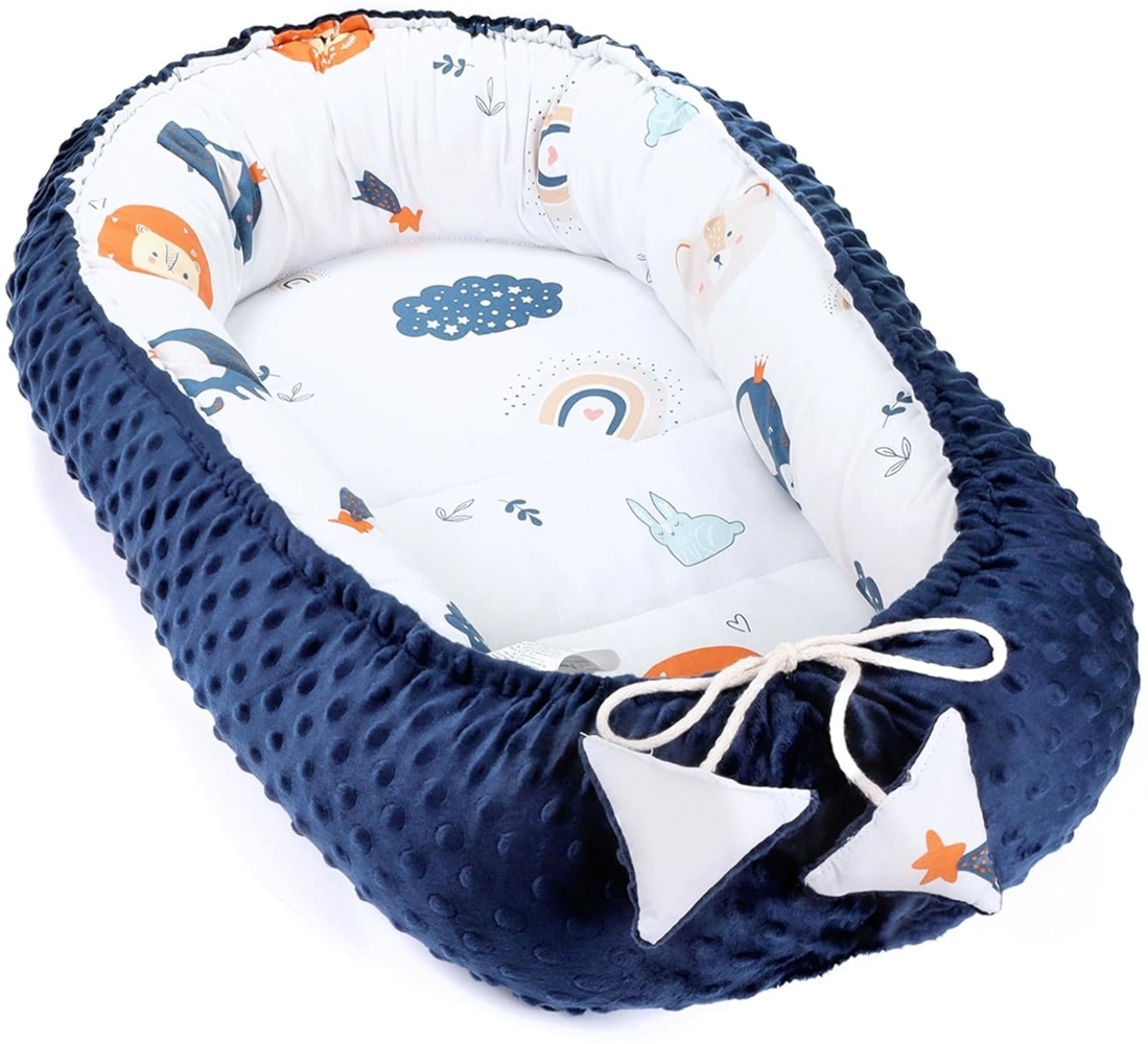 Nestchen Baby - Babynestchen Neugeborene Minky Babynest für Kinderbett Vielseitiges tragbar Nest kuschelnest zubehör für babybett warm Winter coccon Regenbogen Dunkelblau Bild 1
