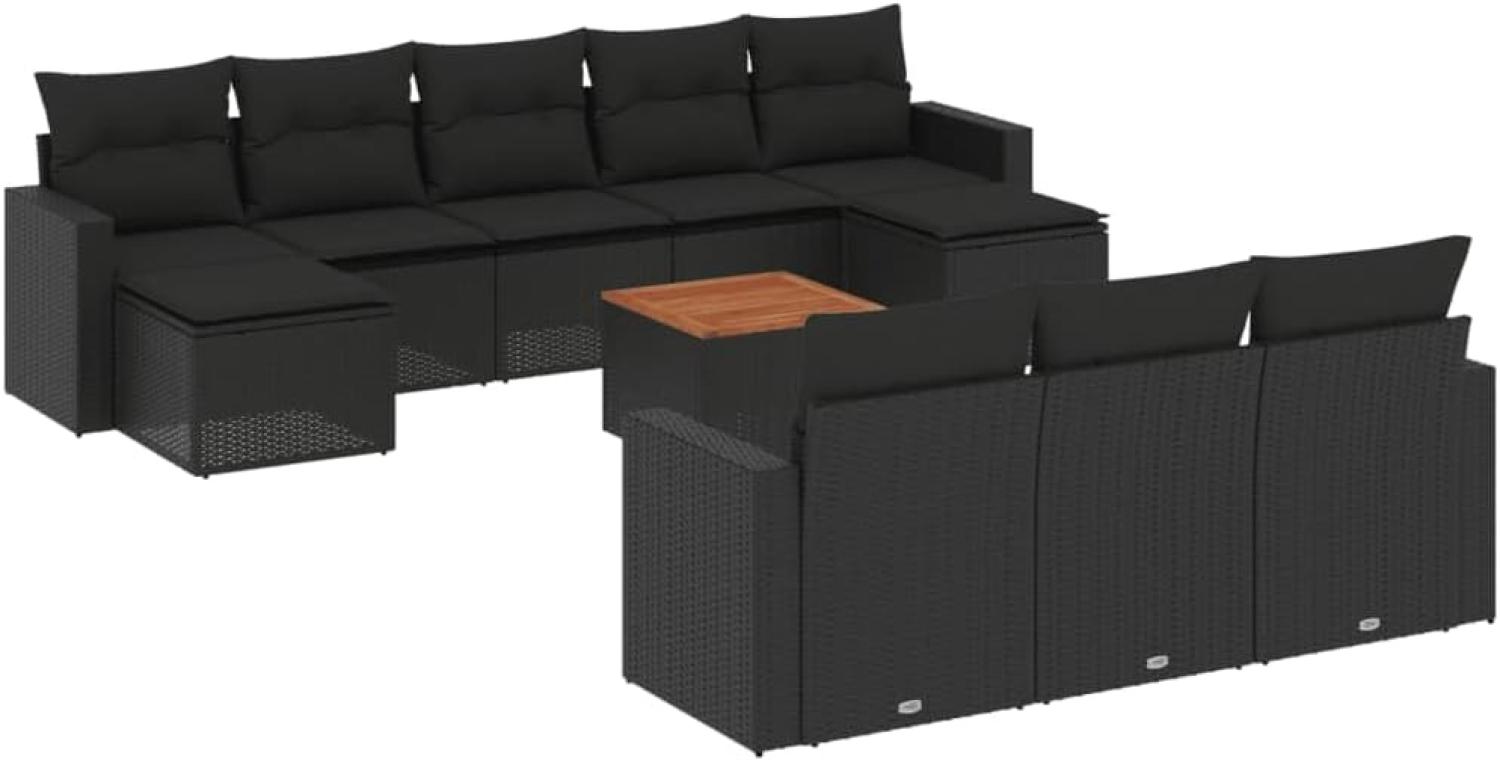 vidaXL 11-tlg. Garten-Sofagarnitur mit Kissen Schwarz Poly Rattan 3224340 Bild 1