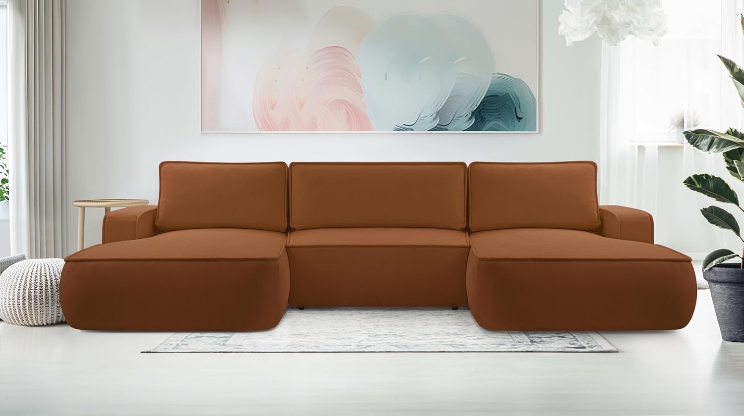 AX LIVING Ablia Sofa U-Form mit Schlaffunktion Ziegelrote 364 cm breit Bild 1