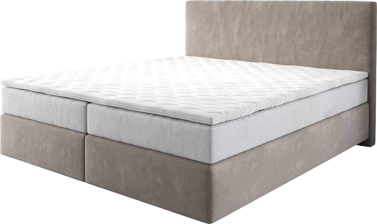 Boxspringbett Dream-Well 180x200 cm Mikrofaser Beige mit TFK Matratze und Visco Topper Bild 1