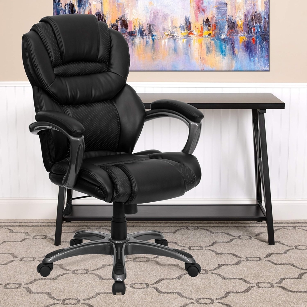 Flash Furniture Stella Bürostuhl mit hoher Rückenlehne, weiches Leder, ergonomisch, mit Armlehnen, Schwarz Bild 1