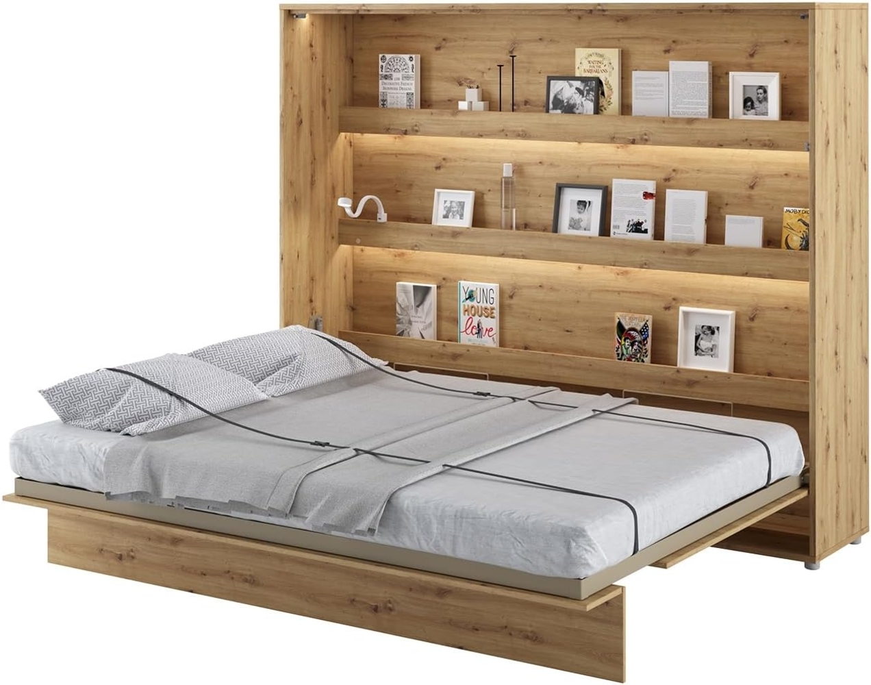 MEBLINI Schrankbett Bed Concept - BC-14 - 160x200cm Horizontal - Artisan Eiche mit Matratze - Wandbett mit Lattenrost - Klappbett mit Schrank - Wandklappbett - Murphy Bed - Bettschrank Bild 1