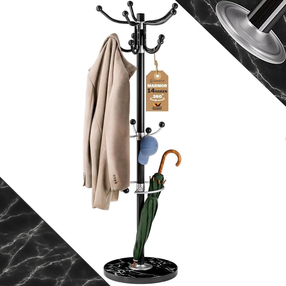 Casaria Kleiderständer, Marmorsockel Metall 14 Haken 360° Drehbar Stabil Modern 37x37x175cm Bild 1
