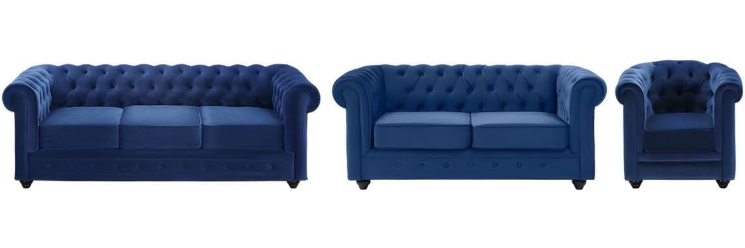 Vente-unique - Couchgarnitur 3+2+1 - Samt - Dunkelblau - CHESTERFIELD Bild 1