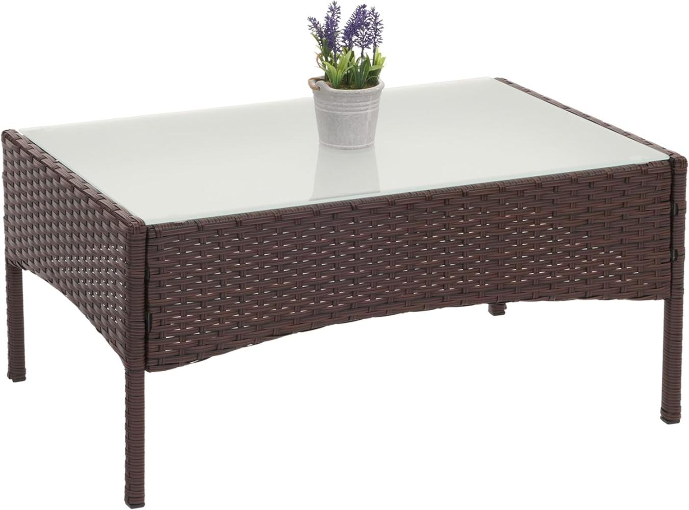 Poly-Rattan Gartentisch Halden, Beistelltisch Tisch mit Glasplatte ~ braun-meliert Bild 1