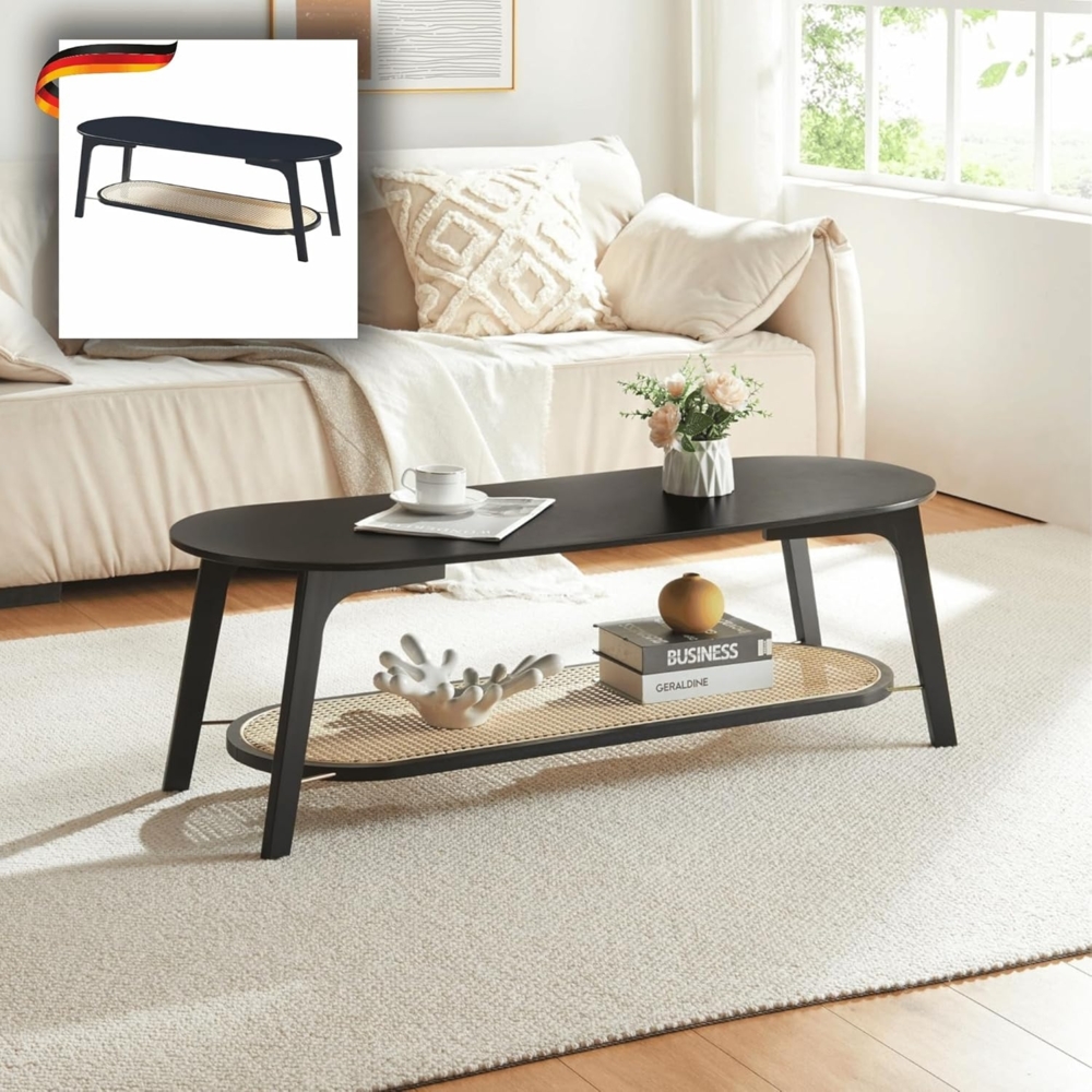 DELUKE® Couchtisch mit Stauraum NEMB - 120 x 43 x 40 cm Schwarz Sofatisch mit Ablagefläche Stubentisch Wohnzimmertisch Kaffeetisch Beistelltisch Tisch für Couch Bild 1