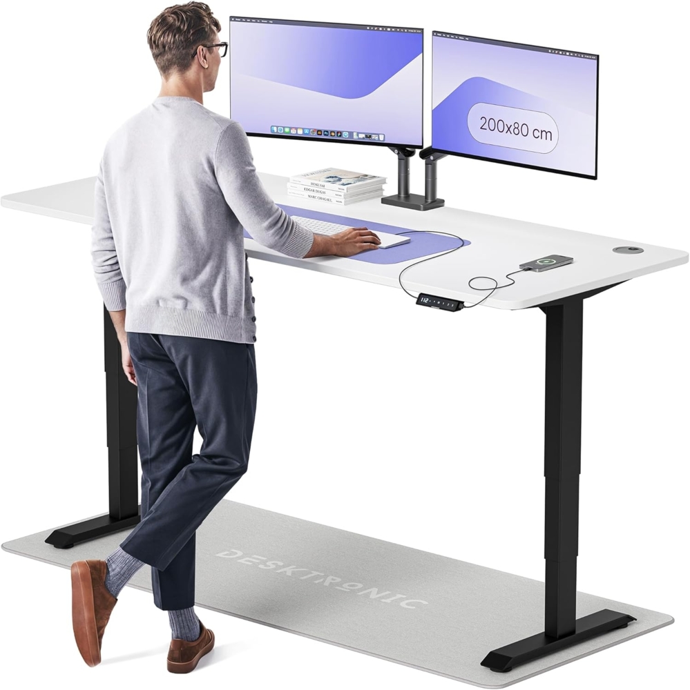 Höhenverstellbarer Schreibtisch - Höhenverstellbar Elektrisch mit Flüsterleisem Dual-Motor & Touchscreen - Hohe Tragfähigkeit - Stehtisch von Desktronic, Schwarz + Weiß, 200x80 cm Bild 1