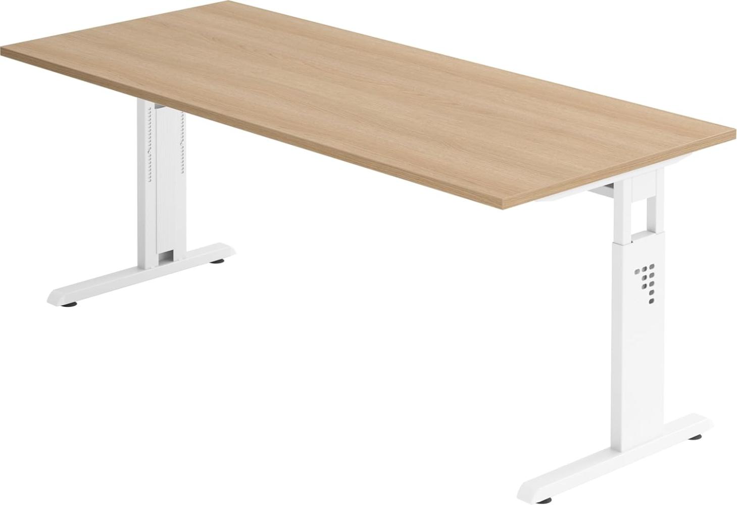 bümö® Schreibtisch O-Serie höhenverstellbar, Tischplatte 180 x 80 cm in Eiche, Gestell in weiß Bild 1