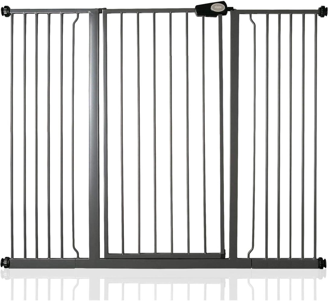 Safetots Extrahoher Metall-Sicherheitsgitter, Druckmontage, 139.8cm - 147.4cm, Schiefergrau, 104cm Höhe, Extrahohe Treppengitter, Gitter für hohe Babys, Einfache Installation Bild 1