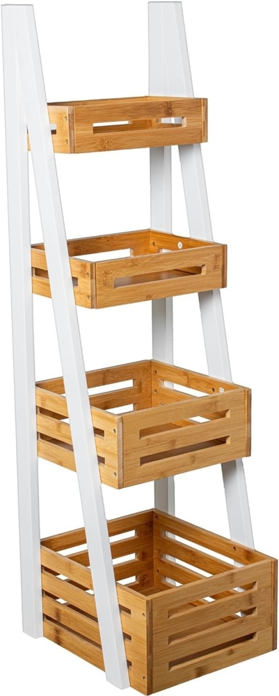 DRW Badezimmerregal mit 4 Körben aus weißem und natürlichem Holz, 30 x 21 x 96 cm Bild 1