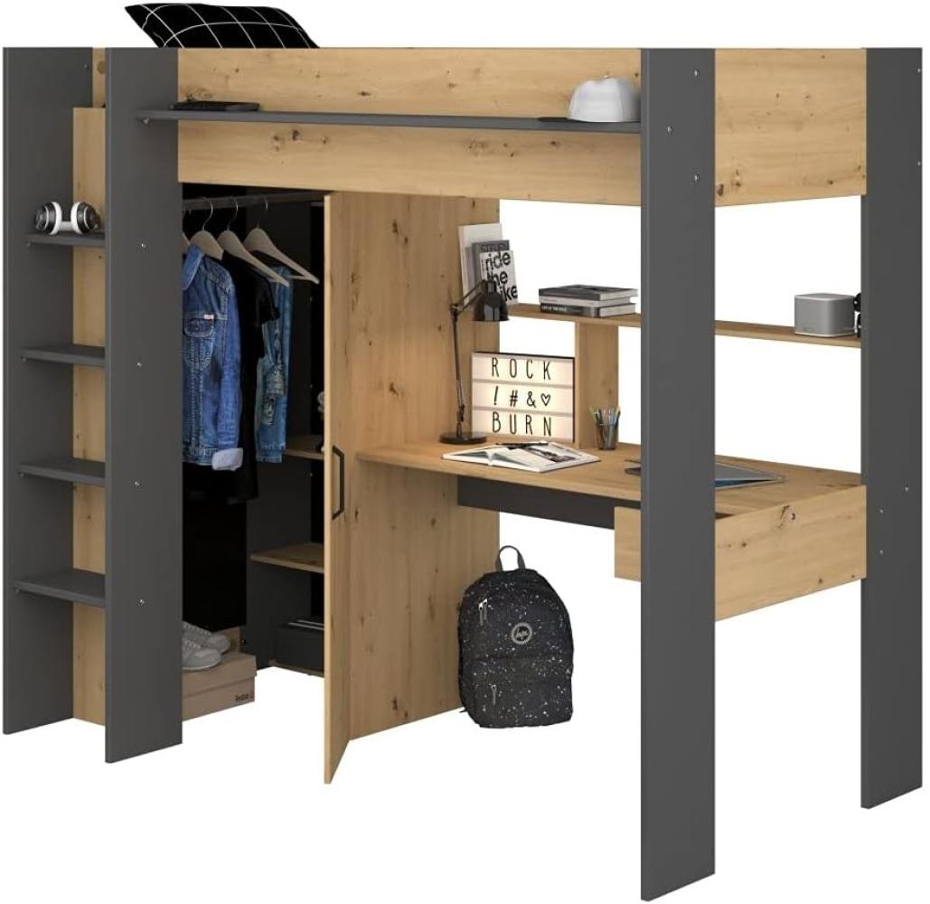 Hochbett Heavy 1 Parisot inkl Kleiderschrank + Schreibtisch + Lattenrostplatte 90*200 cm Bild 1