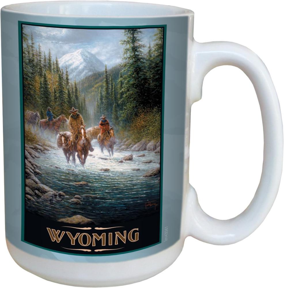 Tree Free Grußkarten, Keramik 15 oz-Scenic Wyoming Cowboys von Terry Jack Becher mit großen Griff, mehrfarbig Bild 1