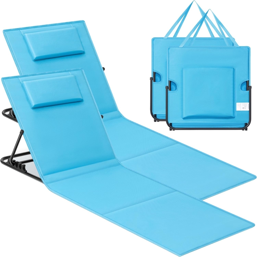 Songmics Strandstuhl, 2er Set, Campingstuhl, Sonnenliege, Strandliege, klappbar, verstellbare Rückenlehne, leicht tragbar mit Griff, für Camping, Garten, Pool, 158x55 cm, himmelblau GCB251Q01 Bild 1