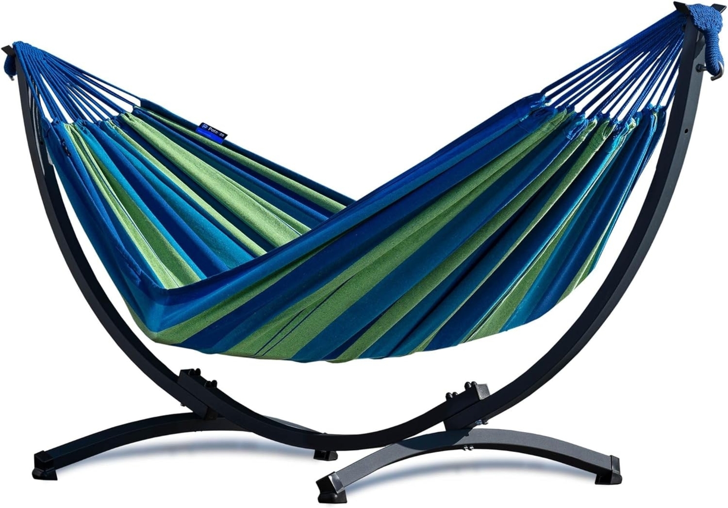 Potenza Hängematte mit Gestell I Stabiler Komapkt Rahmen 200kg - 250cm Balkon I Hängematte 200x120cm I Singa XL Grün-Blau Bild 1
