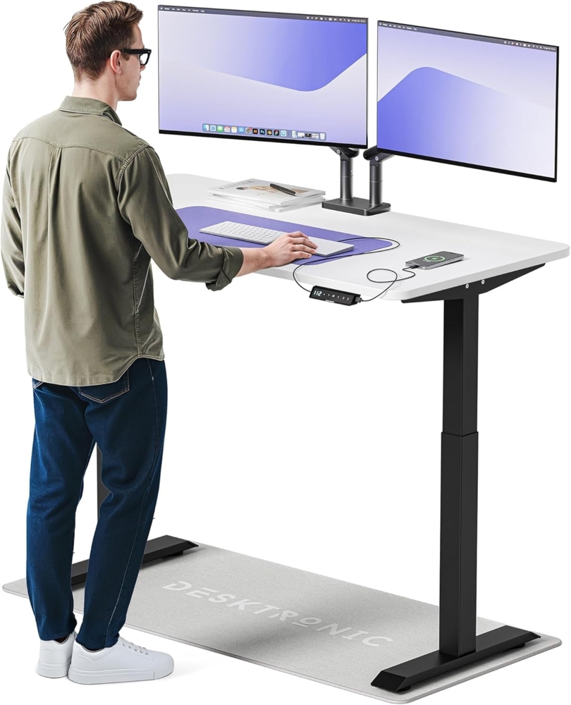 Desktronic Höhenverstellbarer Schreibtisch Elektrisch - Bequem und Schmerzfrei von Zuhause Arbeiten – Schreibtisch Höhenverstellbar Elektrisch (Schwarzes Gestell + 140x70 Weiße Tischplatte) Bild 1