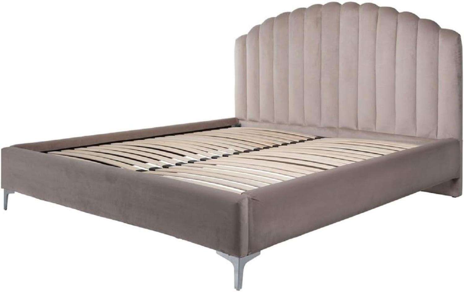 Casa Padrino Luxus Art Deco Doppelbett Khaki / Silber 195 x 218 x H. 130 cm - Massivholz Bett mit edlem Samtstoff - Luxus Schlafzimmer Möbel - Hotel Möbel - Art Deco Möbel Bild 1