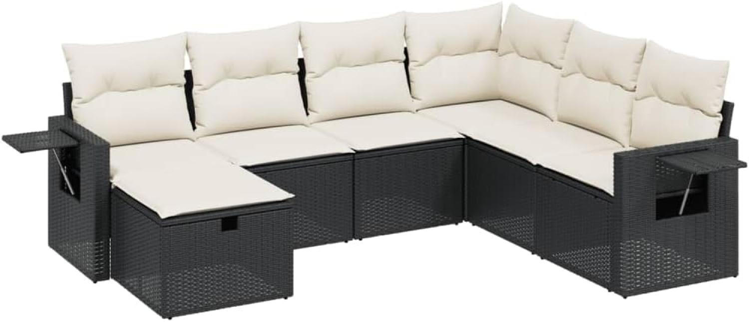 vidaXL 7-tlg. Garten-Sofagarnitur mit Kissen Schwarz Poly Rattan 3263832 Bild 1