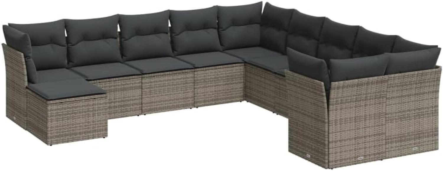 vidaXL 11-tlg. Garten-Sofagarnitur mit Kissen Grau Poly Rattan 3250449 Bild 1