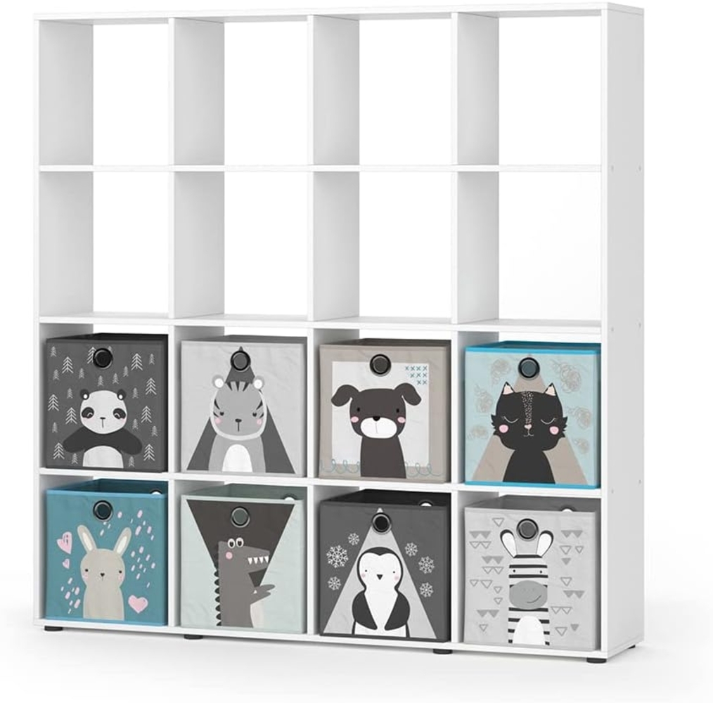 Kinderregal Karree Weiß 138.5 x 142.5 cm mit 8 Faltboxen Vicco Bild 1