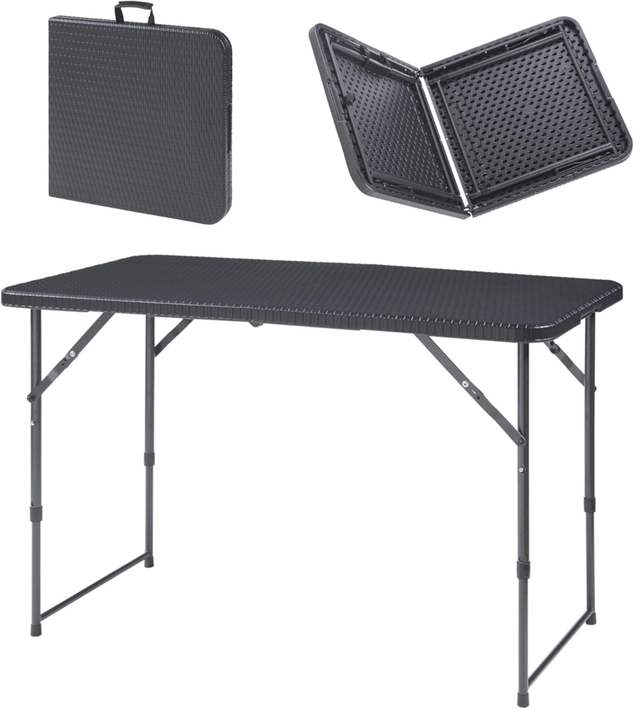 Höhenverstellbarer Klapptisch Adelfia 120x60cm Rattanoptik, schwarz [en. casa] Bild 1