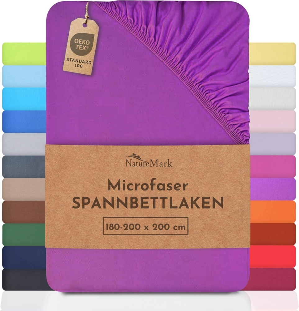 NatureMark - Mikrofaser SPANNBETTLAKEN zum Sparpreis! viele Größen und Farben Markenware (180x200-200x200 cm, lila) Bild 1