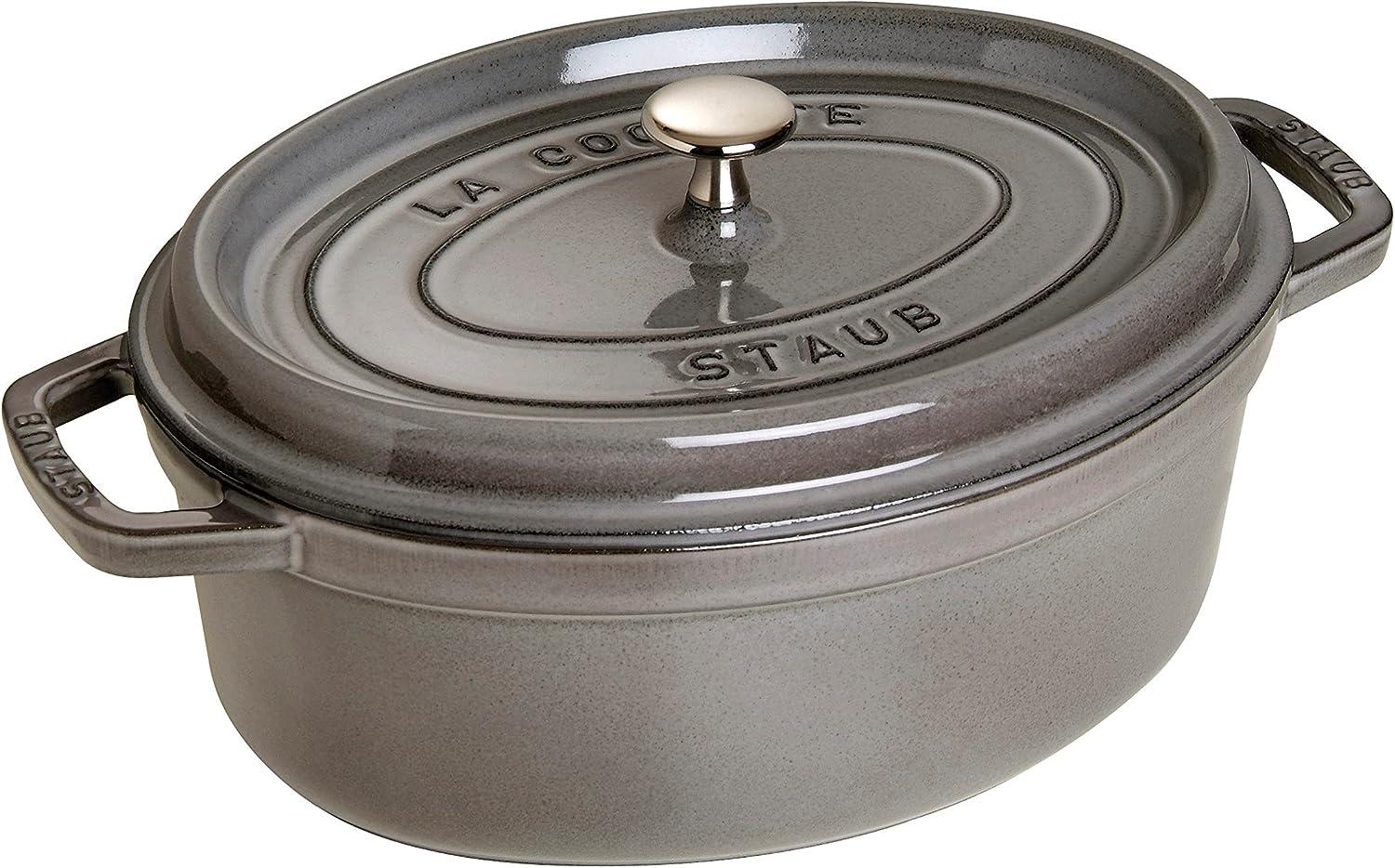 STAUB Gusseisen Bräter/Cocotte, Oval 31 cm, 5,5 L, Aromaregen Funktion, Für alle Herdarten geeignet, Graphitgrau Bild 1