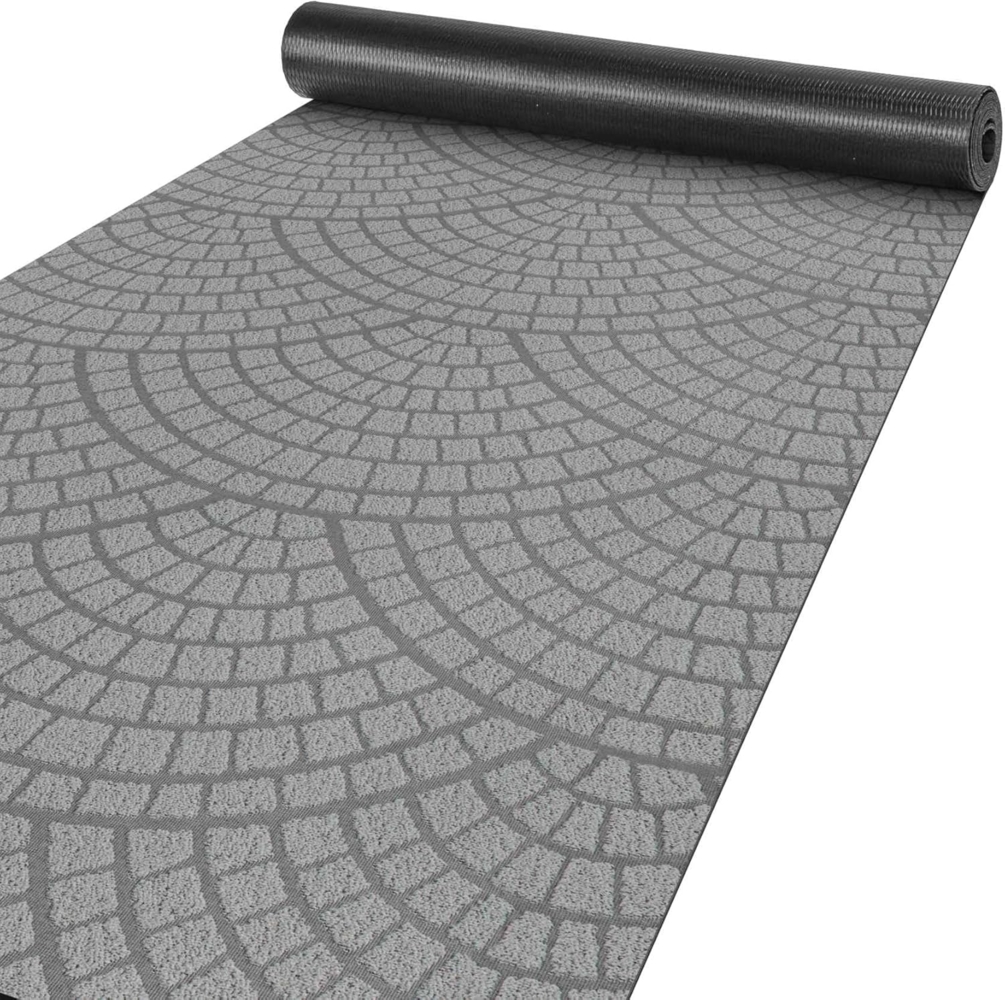 ANRO Küchenläufer Teppichläufer DAVIS Velours Läufer, Eckig, Bodenläufer 120x100cm Mosaik Grau pflegeleicht Bild 1