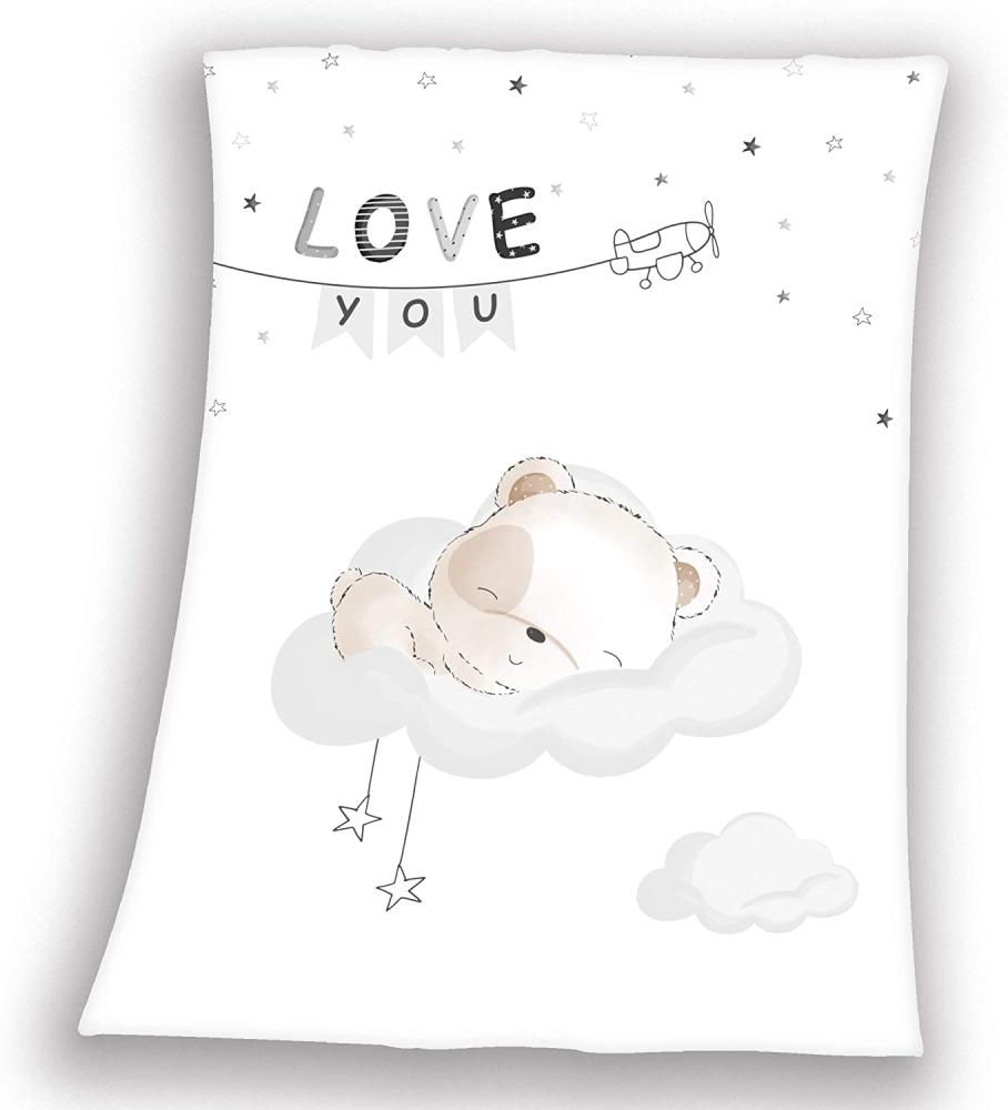 Babydecke Sleeping little bear, Baby Best, mit niedlichem Teddy Design und Schriftzug, Kuscheldecke Bild 1