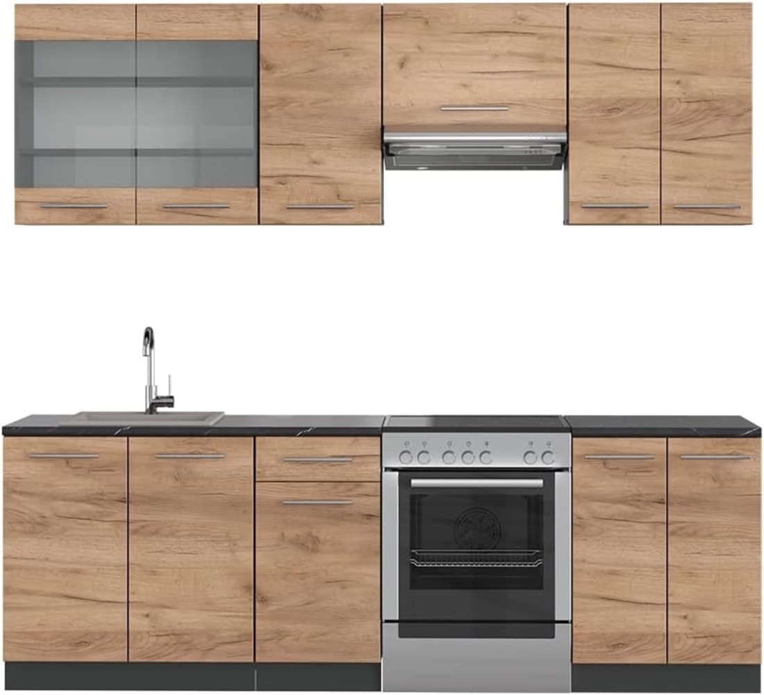 Küchenzeile Fame-Line Goldkraft Eiche/Anthrazit 240 cm ohne Arbeitsplatte Vicco Bild 1