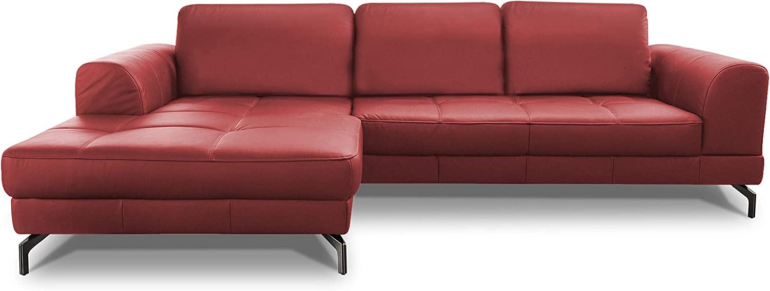 CAVADORE Ledergarnitur Benda/ Großes Ecksofa mit XL-Longchair links & Federkern / Inkl. Sitztiefenverstellung / 284 x 87 x 175 / Echtleder: Rot Bild 1