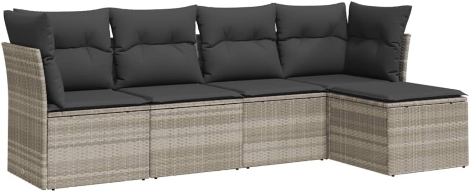 vidaXL 5-tlg. Garten-Sofagarnitur mit Kissen Hellgrau Poly Rattan 3217562 Bild 1