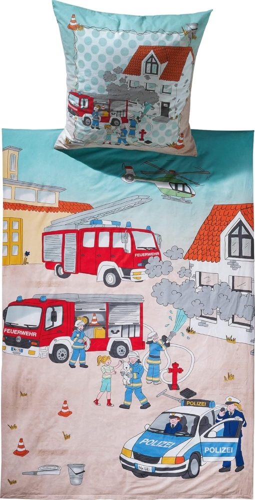 Erwin Müller Kinderbettwäsche Kinder-Bettwäsche "Polizei & Feuerwehr", Renforcé, 2 teilig, Motiv Bild 1