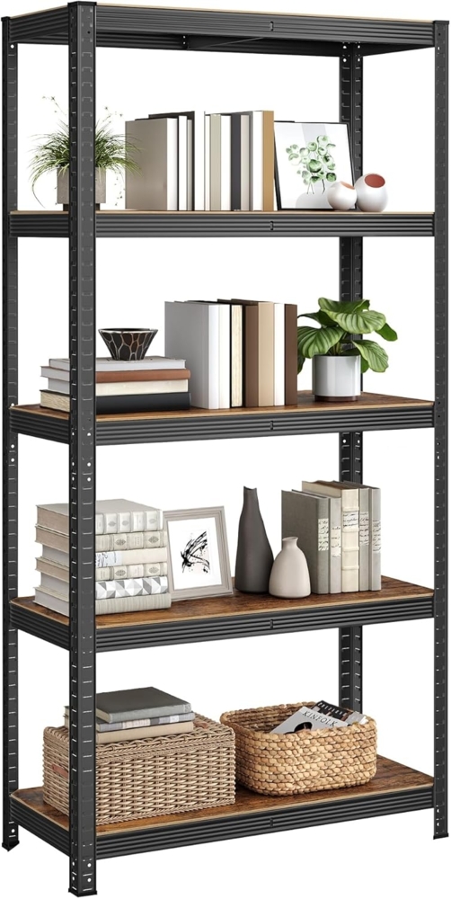 Songmics Schwerlastregal mit 5 Ablagen, Stahl / MDF, Schwarz / Vintagebraun, 180 x 40 x 90 cm Bild 1