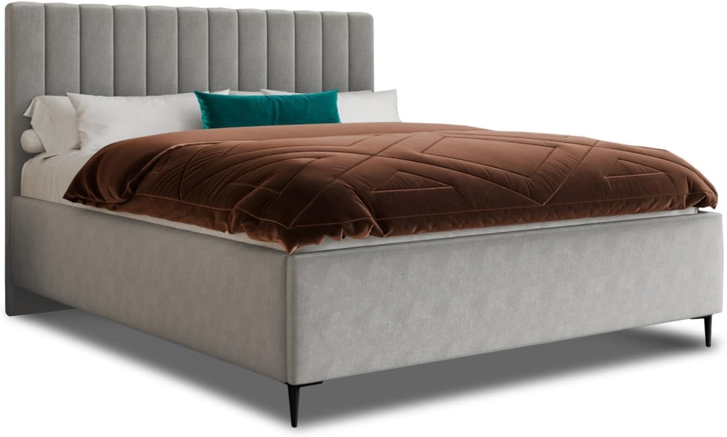Polsterbett Soho - Bettkasten mit Gasdruckfedern - Doppelbett mit Lattenrost, Bett mit Metallfüße und Polsterkopfteil, Bettgestell, Schlafzimmer, Velvet Stoff (Grau (Paros 05), 160 x 200 cm) Bild 1