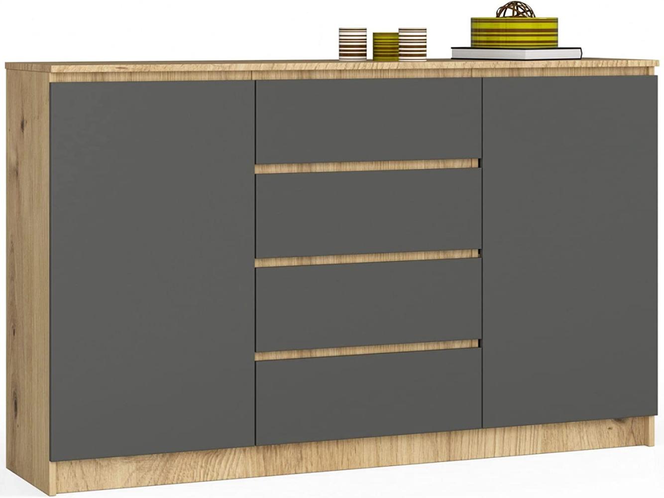 AKORD Kommode K 160 cm | 4 Schubladen und 2 Türen | für Wohnzimmer Schlafzimmer Schrank Wohnzimmer | Modernes Funktionelles Design | Schichtstoffplatte 16mm | Eiche Artisan/Graphitgrau Bild 1