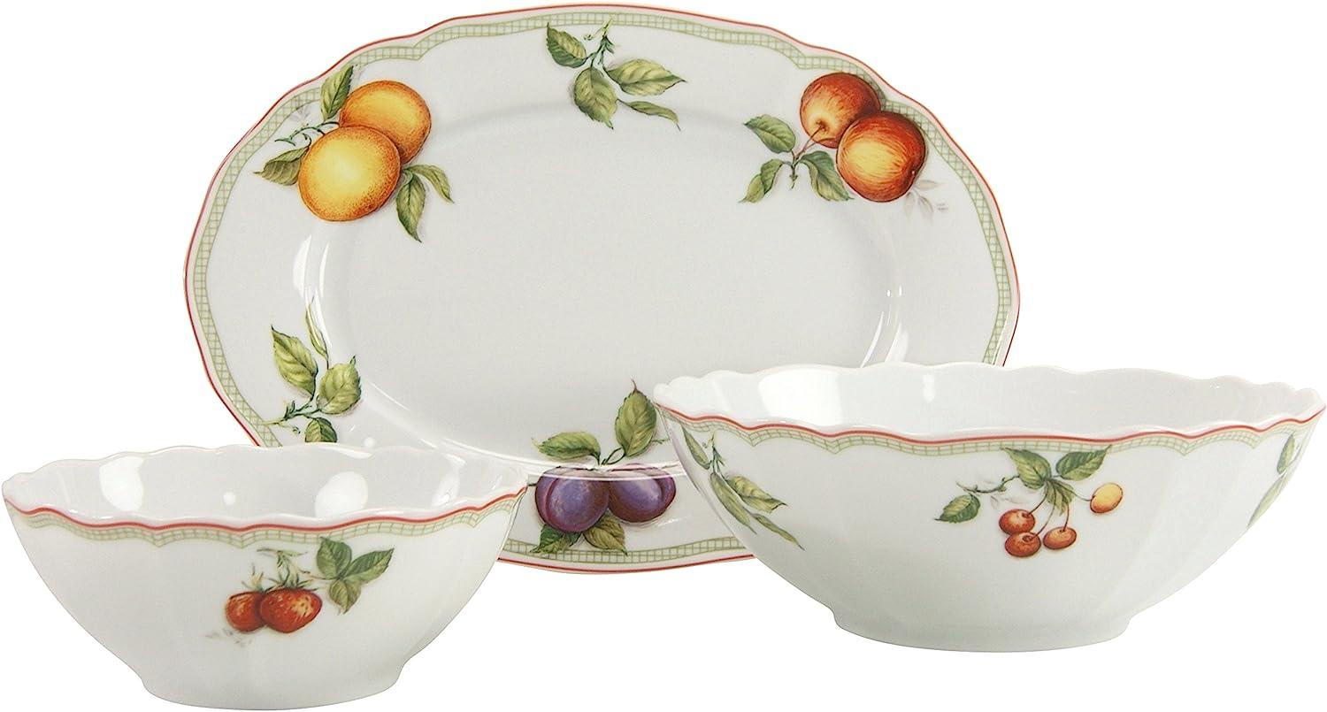 CreaTable 17036 Serviergeschirr Flora Orchard für 1 Personen, Porzellan, weiß/rot (1 Set, 3-teilig) Bild 1