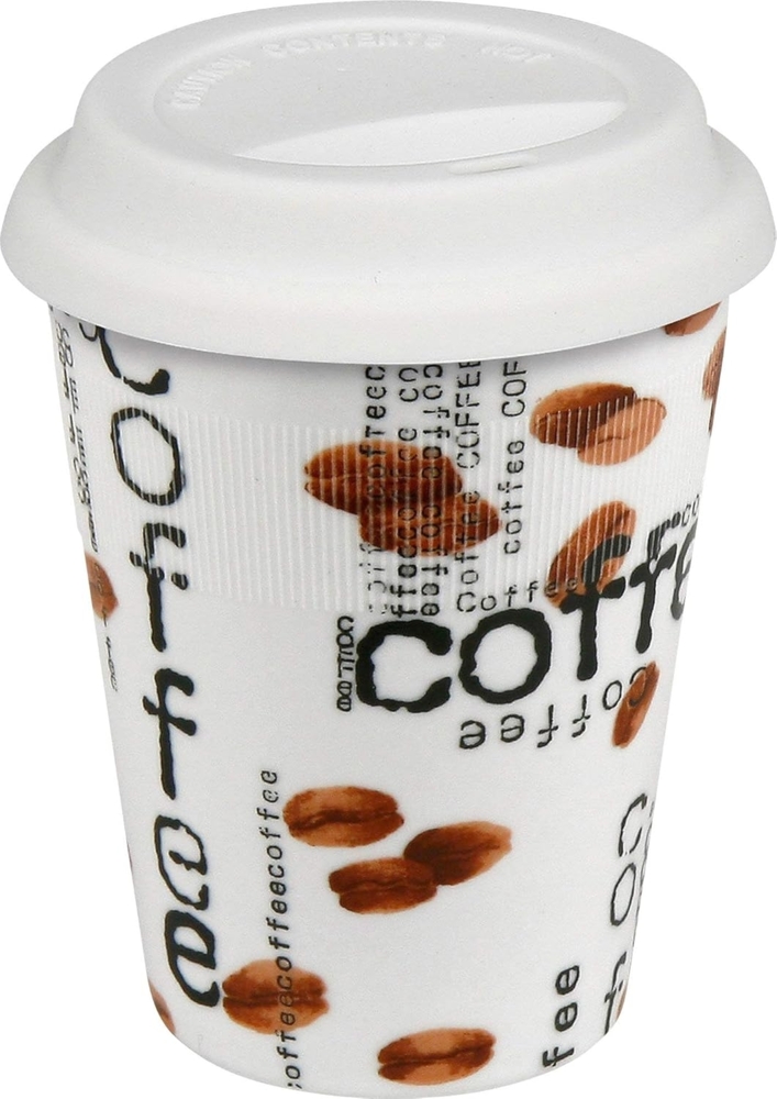 Könitz Coffee Collage To Go Becher mit Deckel, Kaffeebecher, Cup To-Go, Porzellan, 380ml, 1151620873 Bild 1