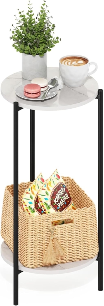 Furinno Besi 2-stöckiger moderner runder Beistelltisch mit stabilen Metallbeinen, Americano Bild 1