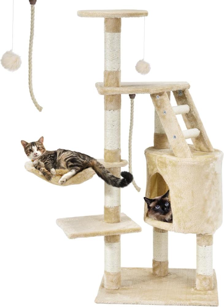 Juskys Kratzbaum Buffy 118 cm hoch mit Sisal Stämmen, Höhle, Liegemulde, Liegeflächen & Leiter - Katzenbaum Katzenkratzbaum Katzen - beige Bild 1